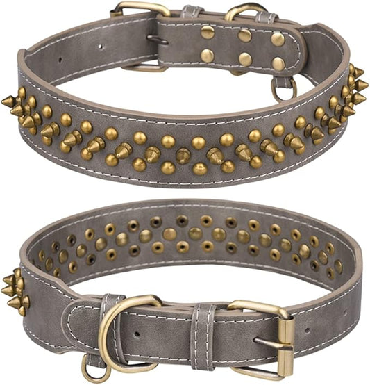 Spiked Dog Collar Soft Pu Leather Mushrooms Rivet Spike Studded Puppy Adjustable Pet Collars for Small Breeds (S, Grey2)