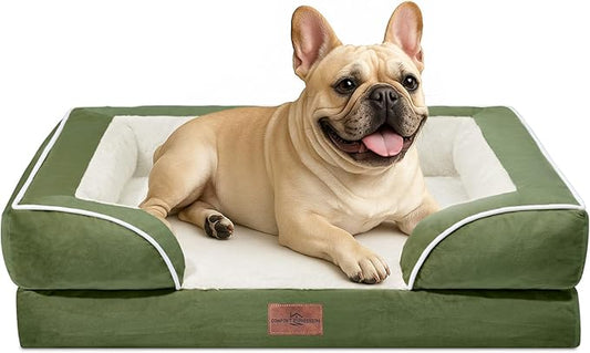 Comfort Expression Orthopedic Dog Bed for Medium Dogs 28x19 Inch, Waterproof Egg Crate Foam Medium Pet Bed with Removable Bolsters, Dog Couch with Washable Cover & Non-Slip Bottom, Light Green