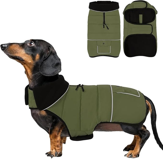 Dog Coat, Small Medium Dog Jacket, Windproof Dogs Puffer Jacket, Fleece Lined Warm Dogs Winter Coat with Harness Hole (Army Green L)