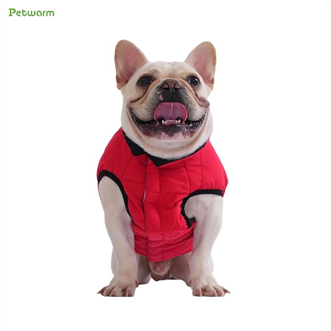 PetWarm Reversible Dog Winter Coat, Windproof Dog Puffer Vest, Soft Vest for Dogs with Hook-and-Loop Strap for Easy Dressing, Waterproof Coat for Dogs with Adjustable Fit, Red, XS