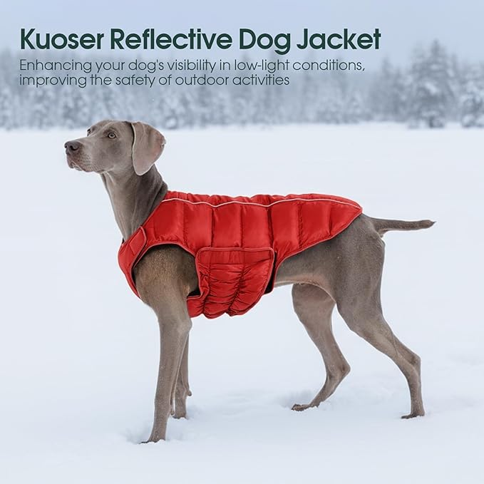 Kuoser Dog Puffer Jacket Warm Dog Coat for Small Dogs, Windproof Reflective Pet Padded Vest Cold Weather Clothes Puppy Snowsuit with Hook & Loop Coats, Easy On/Off, Red S