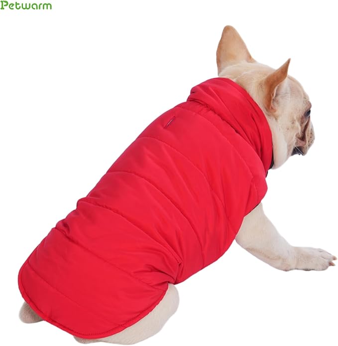 PetWarm Reversible Dog Winter Coat, Windproof Dog Puffer Vest, Soft Vest for Dogs with Hook-and-Loop Strap for Easy Dressing, Waterproof Coat for Dogs with Adjustable Fit, Red, XL