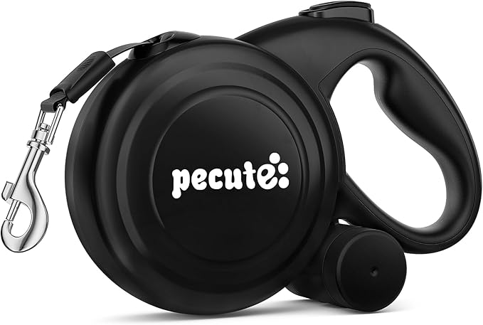 Pecute 32ft Retractable Dog Leash with Reflective Strips, One-Button Control & Sturdiness Nylon Material, Long Leash Retractable with Poop Bag Holder for Medium Large Dog