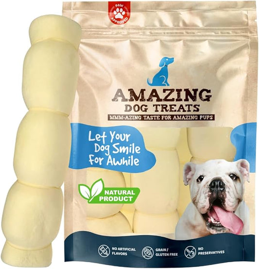 Amazing Dog Treats - Beef Cheek Rolls (Mega Thick 10" - 3 Pcs) - Safe Rawhide Alternative Dog Chew - Great for Power Chewers - Long Lasting Dog Chew - Retriever Rolls for Dogs