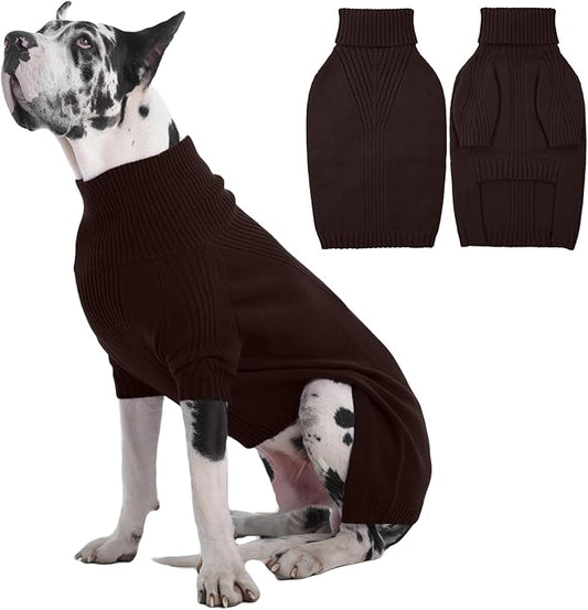 IECOii Great Dane Sweater,5XL Extra Large Sweater for Giant Breed Dogs in Winter,Turtleneck Cold Weather Knit Clothes,Machine Washable,Elastic Pullover for Saint Bernard,Mastiff (Brown,XXXXXL)