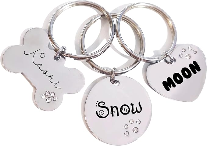 Custom Pet Tags Personalized for Cats & Dogs | Cat tag: Durable Stainless Steel. Custom Engraved Dog Tags for Collars, Harnesses & Leashes | Many Fonts & Design (Silver, Diamond Heart)