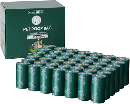 ATIFBOP Dog Poop Bags Rolls, Extra Thick and Leak-proof Poop Bag for Dogs, 600 Bags 40 Refill Rolls, Scented Waste Bag for Dog and Cat, Made form 65% Recycled Plastics