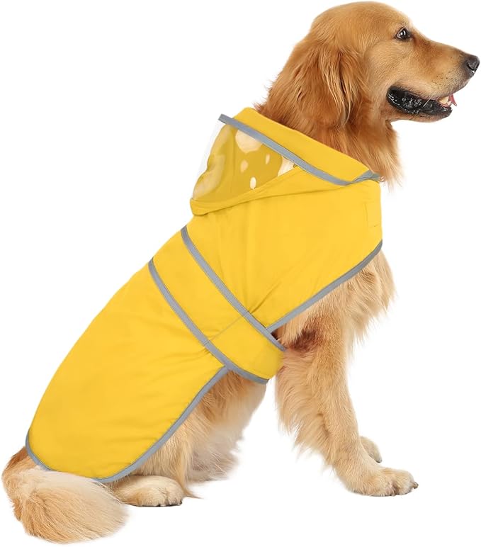 HDE Dog Raincoat with Clear Hood Rain Jacket Poncho for Small Medium Large Dogs Yellow - L