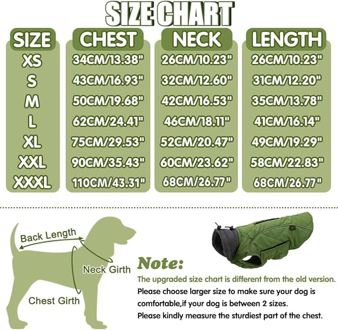 EMUST Dog Vests for Winter, Fleece Lined Dog Coat for Cold Weather Warm Jackets for Small Medium Large Dogs, XXXL