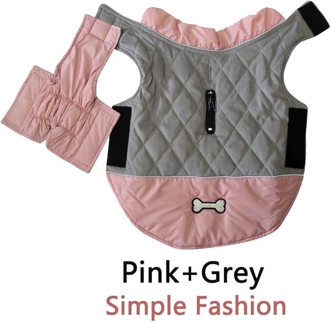Reversible Dog Coats for Large Dogs Waterproof Warm Dog Jacket for Cold Winter,Pink and Grey XL