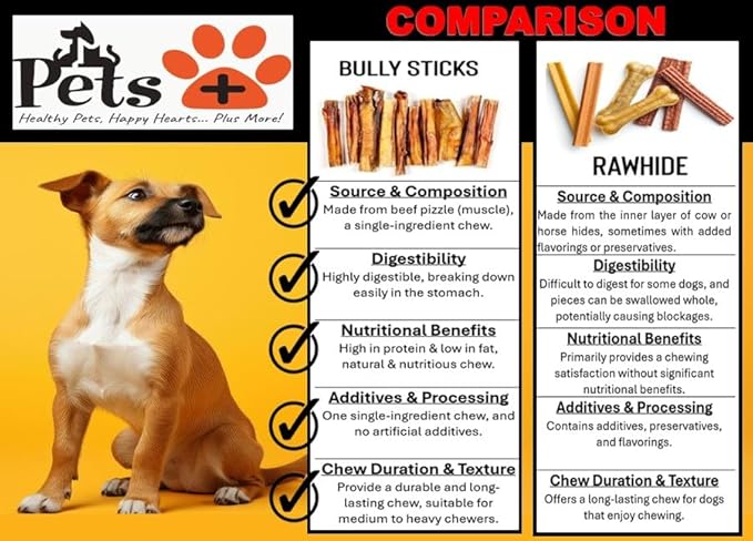 Pets Plus Premium Bart's Bully Sticks for Dogs – 6 Inch, Medium Size, All-Natural, Long-Lasting Chews for Moderate Chewers – High Protein, Low Odor, Grain-Free (5-Pack)