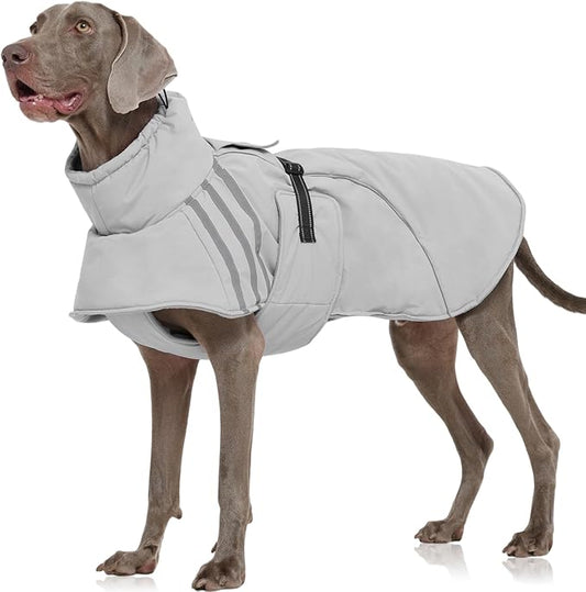 FUAMEY Dog Cold Weather Coats,Dog Winter Jackets for Large Dogs Warm Dogs Coat with Reflective Strips Waterproof Pet Snowsuit Thick Paded Pets Vest for Weimar German Shepherd Grey 3XL