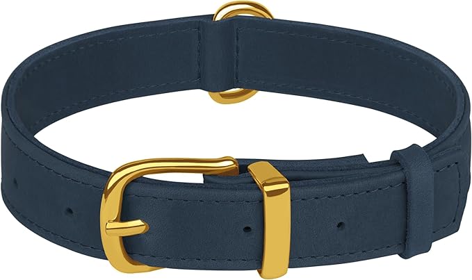 Leather Dog Collar - Heavy Duty Adjustable Soft Padded Pet Collars for Small Medium Large Dogs Breed - Black Green Brown Pink Red Blue (Smoky Blue, L, 15"-19" Neck Fit)