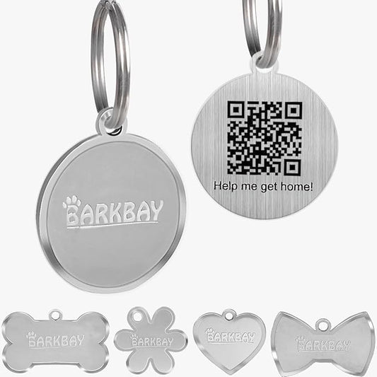 Dog Tags Personalized for Pets,Dog Name Tags QR Code,No Subscription Fees,Modifiable Pet Online Profile,Stainless Steel,No App Required,for Dogs and Cats Small,Medium,Large(Round,Small)