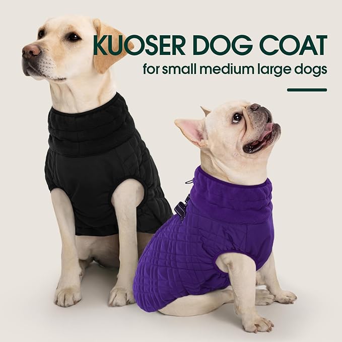 Kuoser XL Insulated Dog Vest | Big Breed Jacket for Huskies & Shepherds | Reinforced Seams Withstand Snow Play, Breathable, Black XL