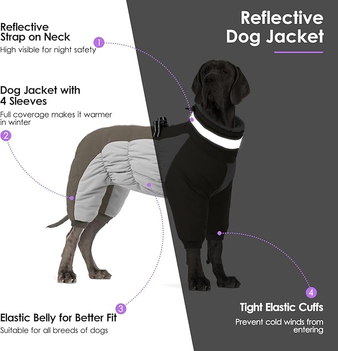 SUNFURA Full Body Dog Coat - Warm Fleece Jacket for Medium Dogs, Turtleneck Winter Coats with Harness, Reflective Dog Snowsuit Windproof Puffer Jackets with Legs for Boston Terrier, Army Green M