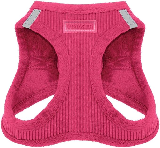 Best Pet Supplies - All Weather Mesh/Plush, Reflective, No Pull Harness for Small, Medium Dogs, Cats - Secure with Hook & Loop Fastener, Buckle, Double D-Rings - Fuchsia Corduroy, XS
