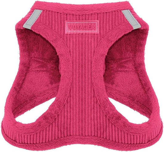 Best Pet Supplies - All Weather Mesh/Plush, Reflective, No Pull Harness for Small, Medium Dogs, Cats - Secure with Hook & Loop Fastener, Buckle, Double D-Rings - Fuchsia Corduroy, XS