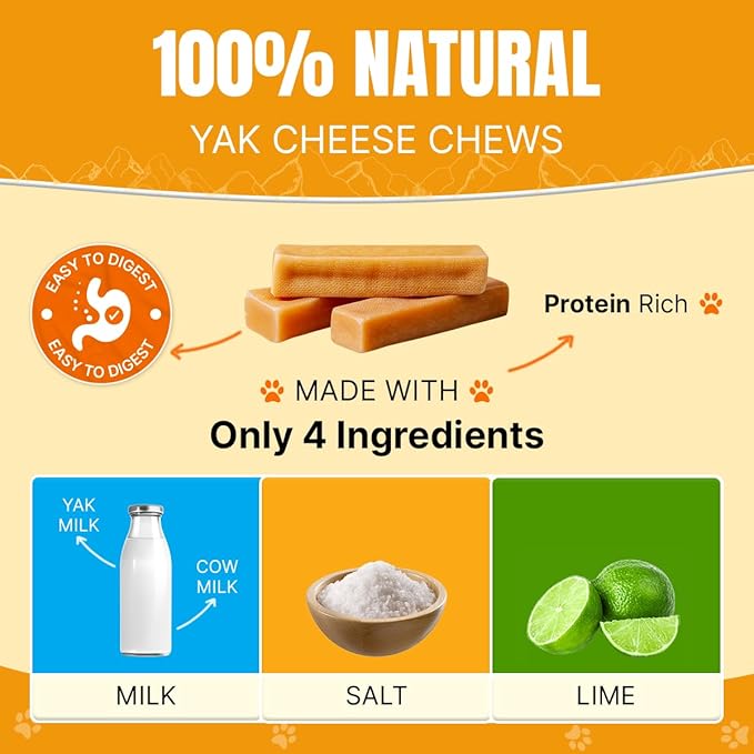 Tibetan Dog Chew Yak Cheese Sticks for Aggressive Chewers | Natural, Long Lasting & Easy to Digest with No Additives, Rawhide, Grains, or Gluten | 2 Medium, 2 Large & 1 Extra Large Chew, Mix Pack 1lb