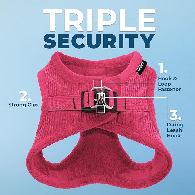 Best Pet Supplies - All Weather Mesh/Plush, Reflective, No Pull Harness for Small, Medium Dogs, Cats - Secure with Hook & Loop Fastener, Buckle, Double D-Rings - Fuchsia Corduroy, M