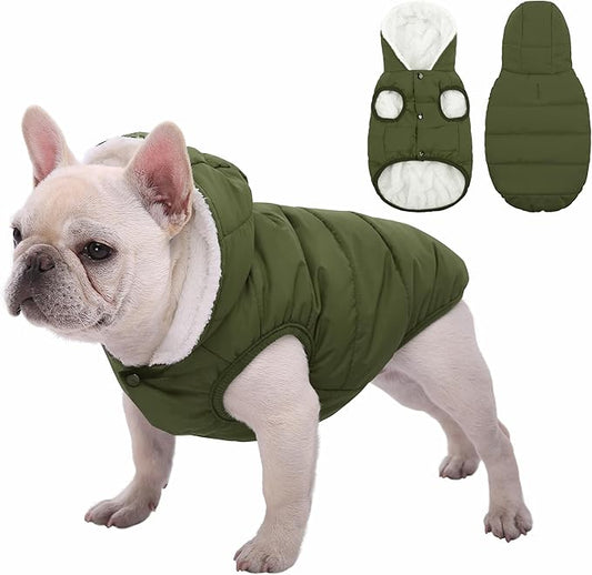 Fleece Hoodie, Windproof Waterproof Coat, Winter Warm Jacket, Cold Weather Pet Apparel Clothes Vest for Small Medium Large Dogs (XS, Green)