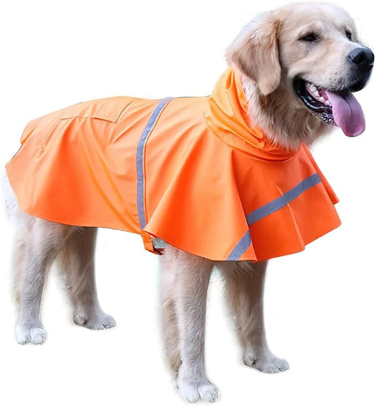 NACOCO Large Dog Raincoat Adjustable Pet Water Proof Clothes Lightweight Rain Jacket Poncho Hoodies with Strip Reflective (XL, Orange)