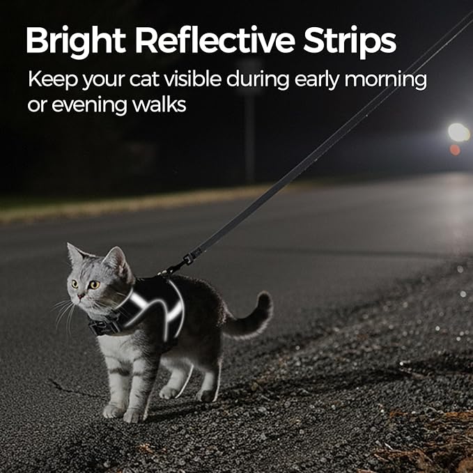 Cat Harness and Leash Escape Proof Kitten Harness Cat Leash for Walking Travel Service Cat Vest, Grey, Medium