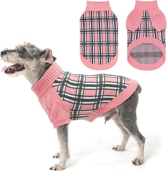 SCENEREAL Turtleneck Dog Sweater for Small Medium Large Dogs Girls Boys, Christmas Plaid Pullover Puppy Sweatershirt, Dogs Cold Weather Outfit Clothes, Ideal Gift for Pet in New Year, Pink Plaid XS