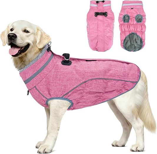 Malier Dog Coat, Reflective Dog Jacket Waterproof Windproof Puppy Cold Weather Coats with Harness Built in, Winter Extra Warm Pet Coat Fleece Vest for Small Large Pets and Puppy (Pink, XX-Large)