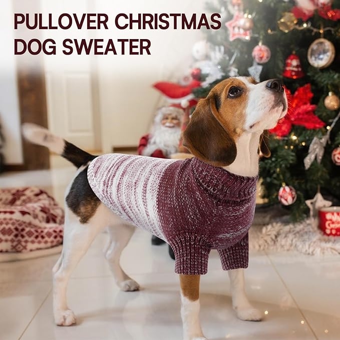 Queenmore Pullover Large Dog Sweater,Classic Turtleneck Warm Pet Sweater with Leash Hole for Dog Girls Boys,Winter Knitwear Clothes for Dachshund,Corgi,French Bulldog(Purple,L)