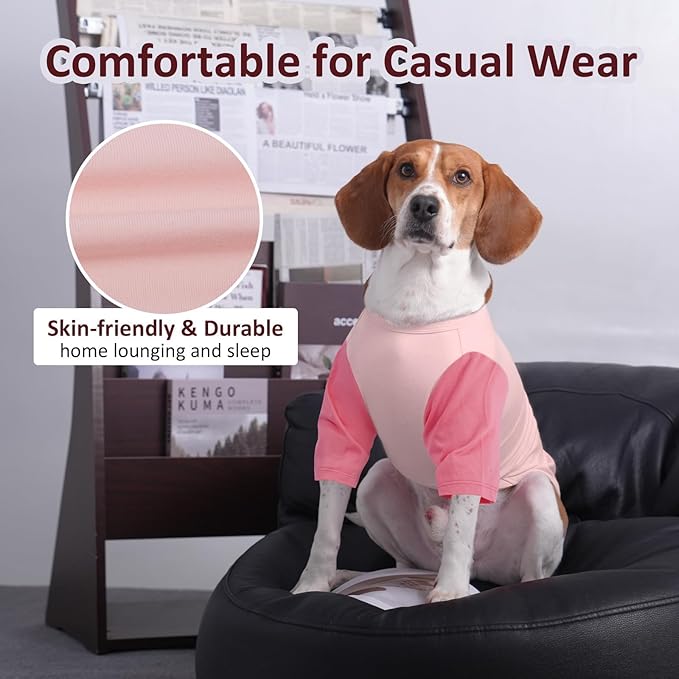 2 Pack Dog Shirt for Large Dogs XXL - Soft Breathable Cotton Tees, Freedom of Movement Prevents Overheating Clothes for Border Collie, Pitbull, Boxer,Sleep, Hiking, Play, Casual Wear, Pink