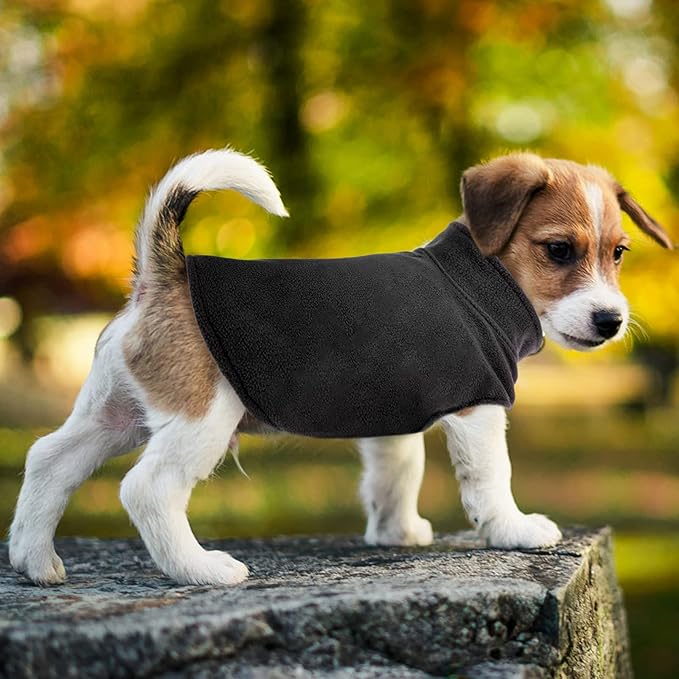 FUAMEY Dog Fleece Vest for Small Dogs,Warm Stretchy Dog Sweatshirts Pullover with Leash Hole Dogs Sweater Soft Pet Turtleneck Cozy Pet Vest Lightweight Sleeveless Black XXS