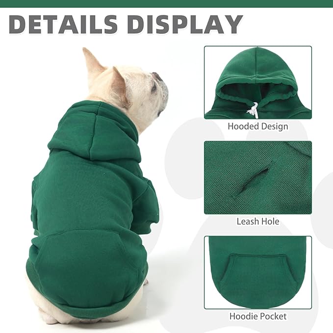 KOOLTAIL Basic Dog Hoodie - Soft & Warm Pet Hoodie Sweater with Leash Hole and Pocket, Dog Winter Coat, Cold Weather Clothes Sweatshirt for Small Medium Large Dogs Puppy Cat Boys Girls Deep Green S