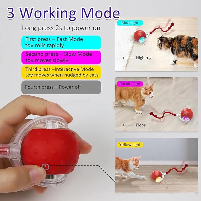 Tiny Fetch Dog Toy - Interactive Dog Toys, 360°Smart Automatic Rolling Electric Dogs Ball Toy with Birdsong, Automatic Obstacle Avoidance, Rechargeable, Boredom Relief for Dogs & Cats (Red*1+Blue*1)