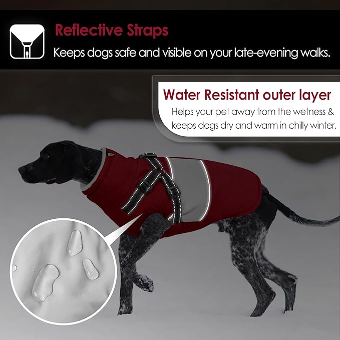 AOFITEE Small Dog Coat, Dog Winter Coat with Harness Built in, Warm Dogs Jacket with Zipper & Polar Fleece Collar, Waterproof Pet Snow Jacket Snowsuit for Schnauzer, Chihuahua Yorkshire, S