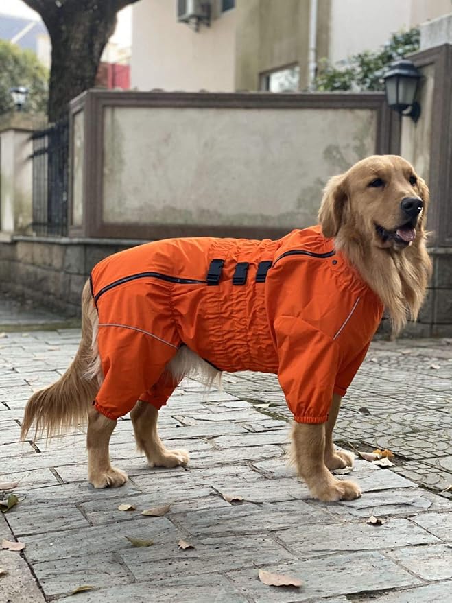Dogs Waterproof Jacket, Lightweight Waterproof Jacket Reflective Safety Dog Raincoat Windproof Snow-Proof Dog Vest for Small Medium Large Dogs Orange XXXL