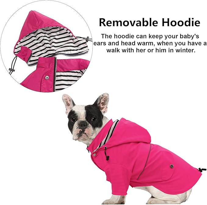 Morezi Dog Zip Up Raincoat with Reflective Buttons, Rain/Water Resistant, Adjustable Drawstring, Removable Hood, Raincoats with Legs 8lbs to 80lbs Available - Pink - XXL
