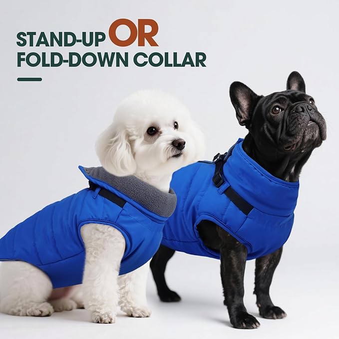 Kuoser Dog Jacket, Warm Dog Coat with Harness Built in for Small Dogs, Puppy Winter Jacket Pet Clothes for Cold Weather, Windproof Doggie Winter Vest for Pug Dachshund, Blue S