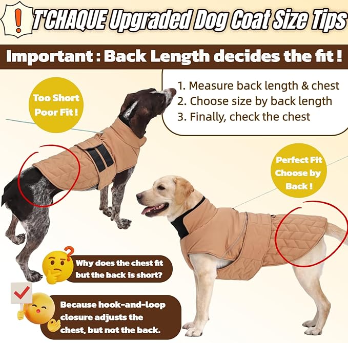 Outdoor Classic Quilted Upgraded Dog Winter Coat, Waterproof & Lightweight Coats for Large Dogs, 2-Layer Warmth Jacket with Reflective Strip Leash hole, Active Fit Pet Clothes for Girls Boys(Khaki,XL)