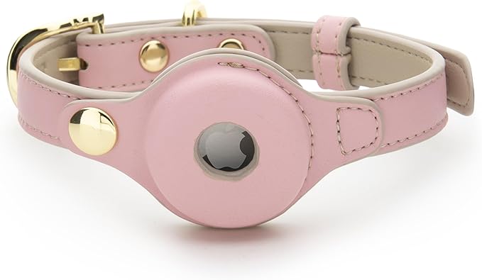 NINA WOOF Cupertino Dog Collars, Harnesses & Leashes Made from Vegan Leather with Dog Tracker Device Holder Adjustable Dog Collar (Small (Neck: 12x15), Pink)