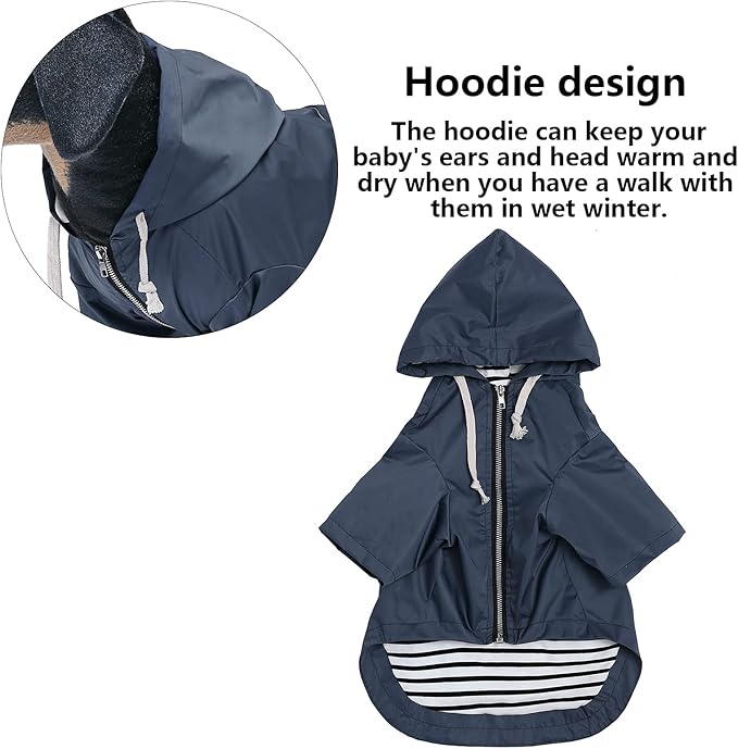 Dog Raincoat rain Jacket Raincoat Dogs Waterproof Small Medium Breeds Zip Closure Storage Pocket Harness Hole Blue XXL