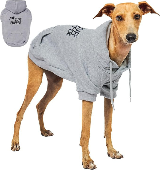 Tuff Pupper Dog Hoodie | Premium Quality 100% Organic Cotton | Ultra Soft Interior for Superior Comfort | Elastic Cuffs & Drawstring for Warmth | Stretch Fit Suitable for All Breeds (Gray, XS)