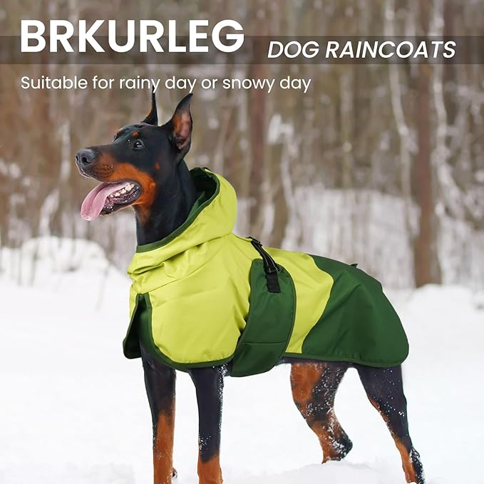 BRKURLEG Dog Raincoat for Small Medium and Large Dogs Waterproof Dog Rain Jacket Adjustable Hooded Dogs Raincoat Pet Rain Coat Poncho with Leash Hole, Reflective Strip, Green, XXL