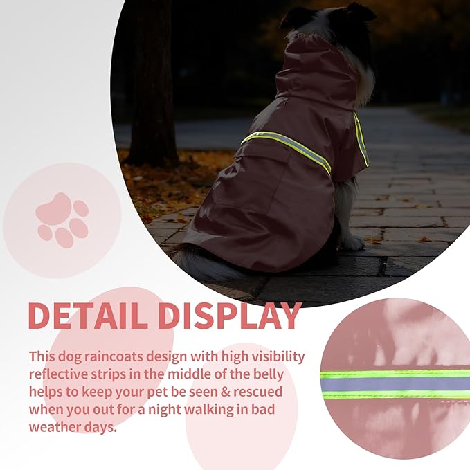 Dog Raincoat, Waterproof Windproof Dog Rain Jacket Adjustable, Rain Coat with Leash Hole, Reflective Strap Raincoat Poncho for Small Medium Large Dogs Outdoor (Reflection-Pink, Large)
