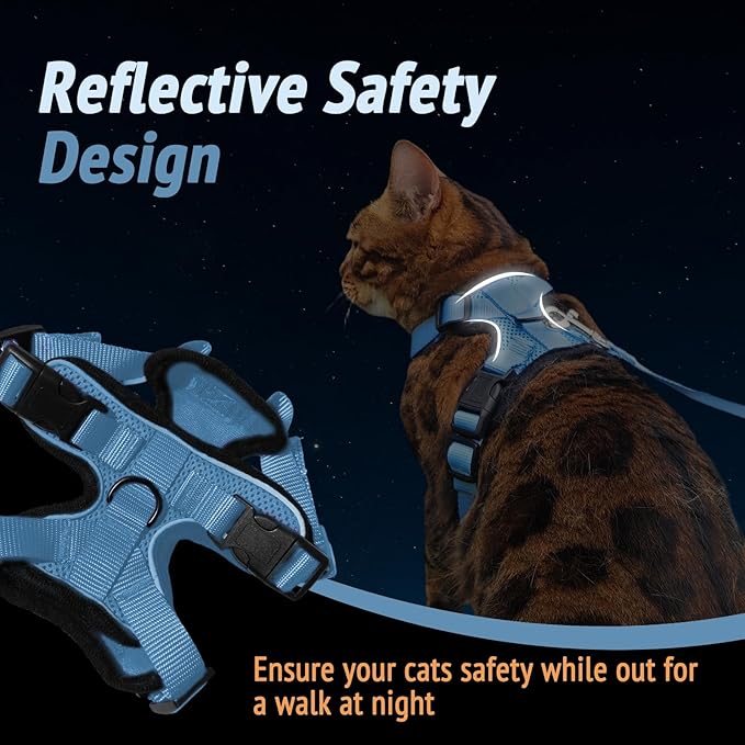 Cat Harness and Leash Set,Escape Proof Adjustable Cat Harness,Soft and Breathable Kitten Harness and Leash with Reflective Strips for Walking and Traveling(Purple, Small(8.9-16.6lb))