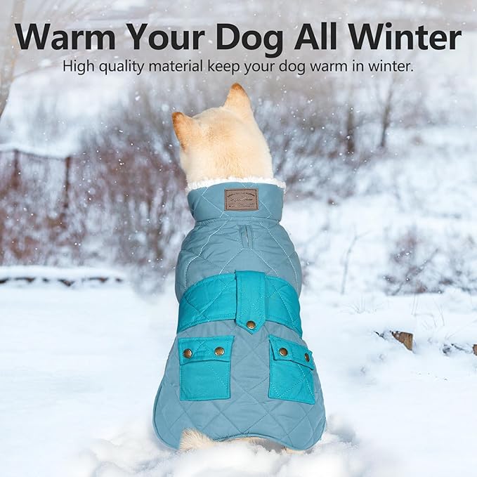 KYEESE Dog Coat Soft Pet Sweater for Cold Weather Windproof Dog Coats for Small Dogs Warm Pet Winter Puffer Coat with Leash Hole Thick Cat Clothes with Pocket Waterproof Dogs Jacket with Fleece Lined