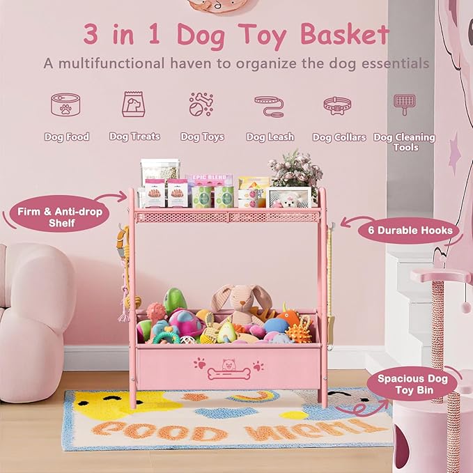 Large Dog Toy Basket (23.6"x11.2"x9.7"), Dogs Toy Bin with Storage Organizer, Trapezoid Toy Box for Dog Stuff Accessories, Pet Toy Storage Holder Chest for Cat Dogs Essential Supplies