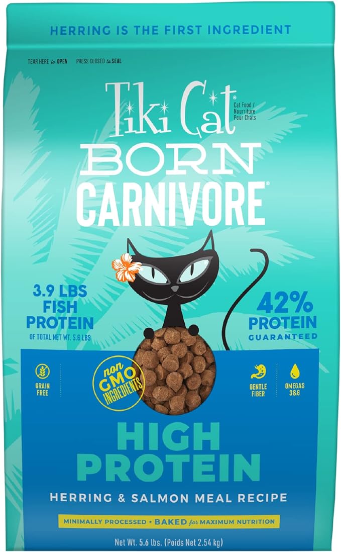 Tiki Cat Born Carnivore High Protein Dry Cat Food, Herring & Salmon Meal, 5.6 lbs. Bag