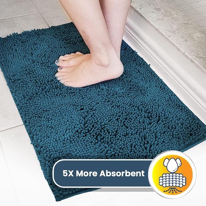 Muddy Mat® AS-SEEN-ON-TV Highly Absorbent Microfiber Door Mat and Pet Rug, Non Slip Thick Washable Area and Bath Mat Soft Chenille for Kitchen Bedroom Indoor and Outdoor - Atlantic Blue 6ft x 9ft