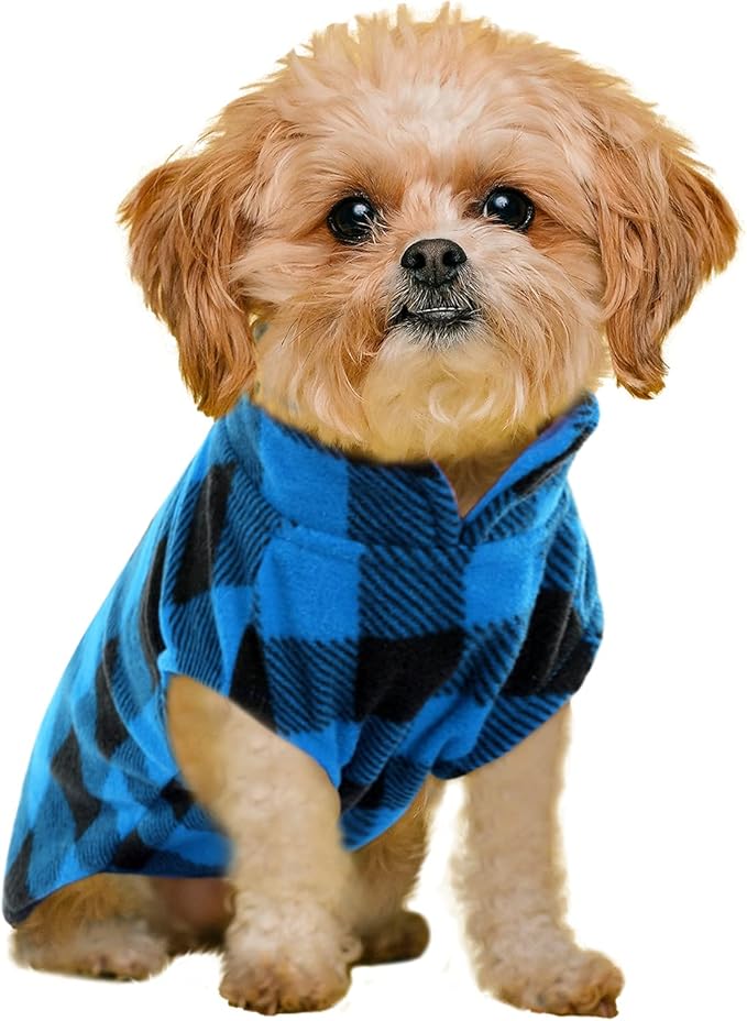 KAMA BRIDAL Spring Autumn Winter Coat Pullover Fleece Vest for Cats Small and Medium Dogs Thin Sweater Blue & Black Plaid (Blue, M)
